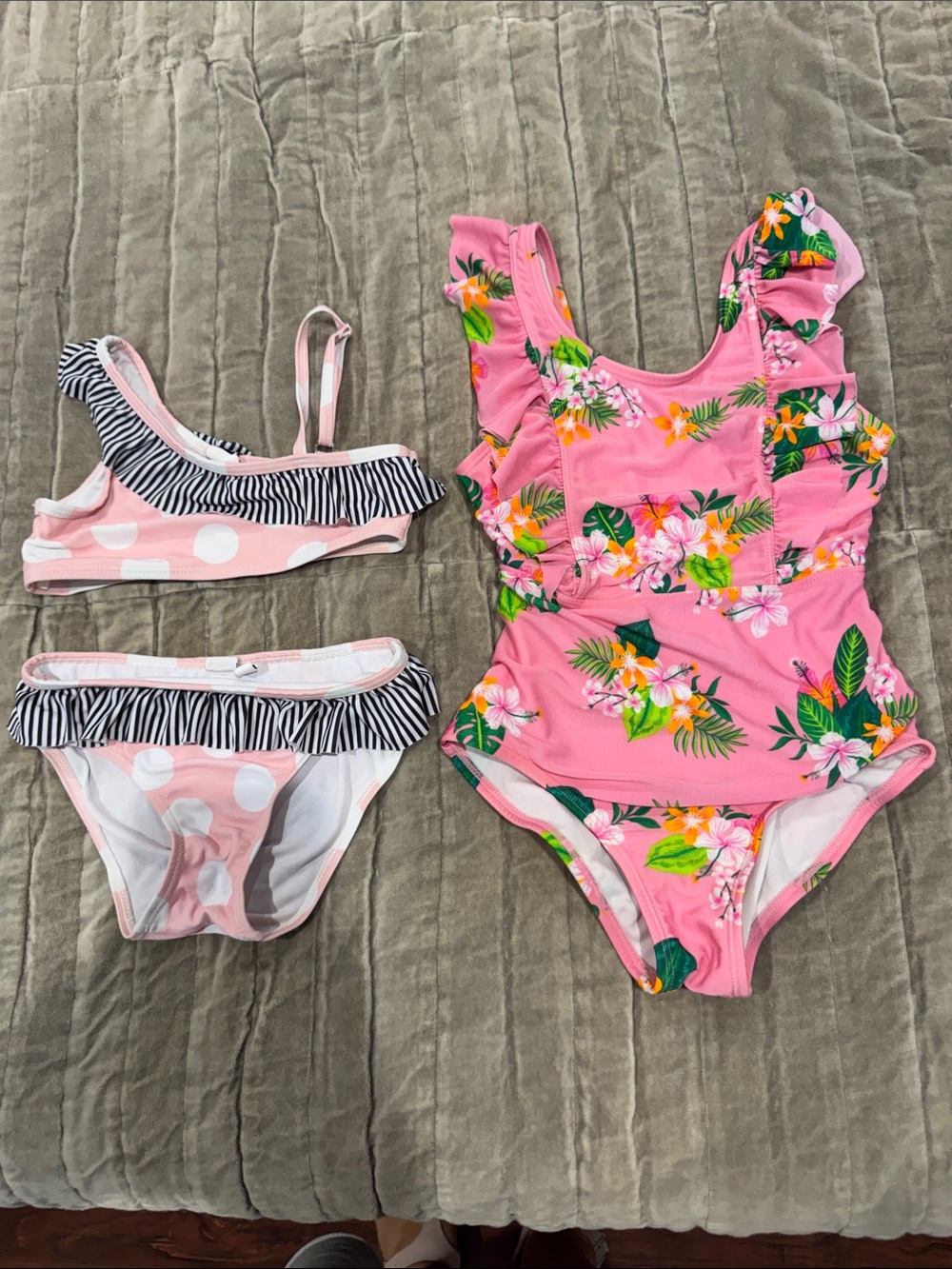 Cat & Jack Pink Floral One-Piece and Striped Bikini Set